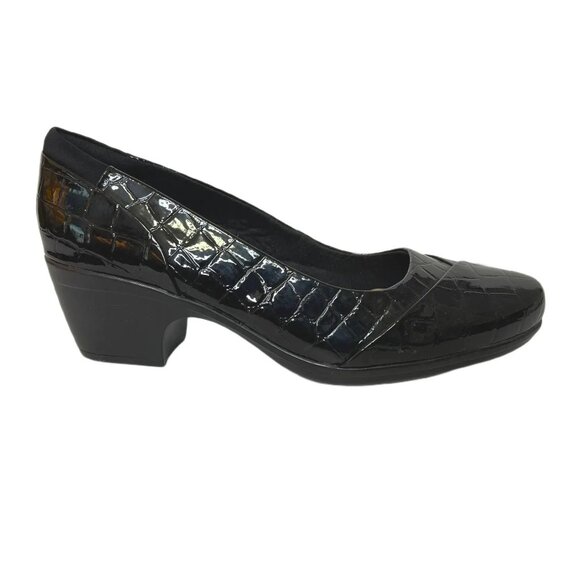 Clarks Emily Alexa Black Patent Leather Croc Embossed Pump - Picture 1 of 7